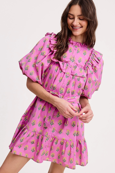 Floral Clusters Ruffled Mini Dress