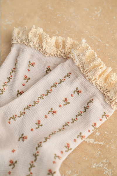 Floral Print Crochet Trim Socks