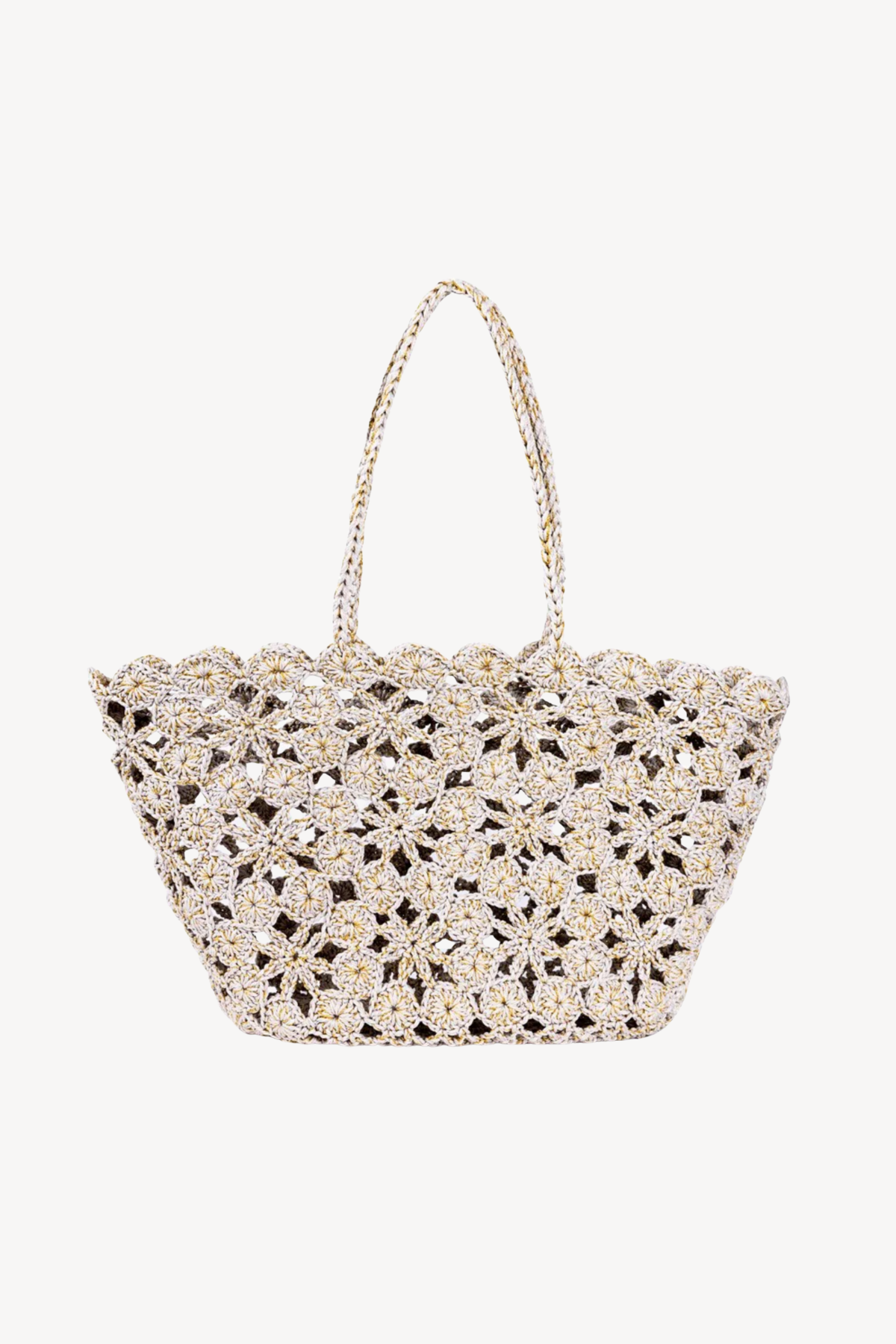 Floral Crochet Basket Beige Gold