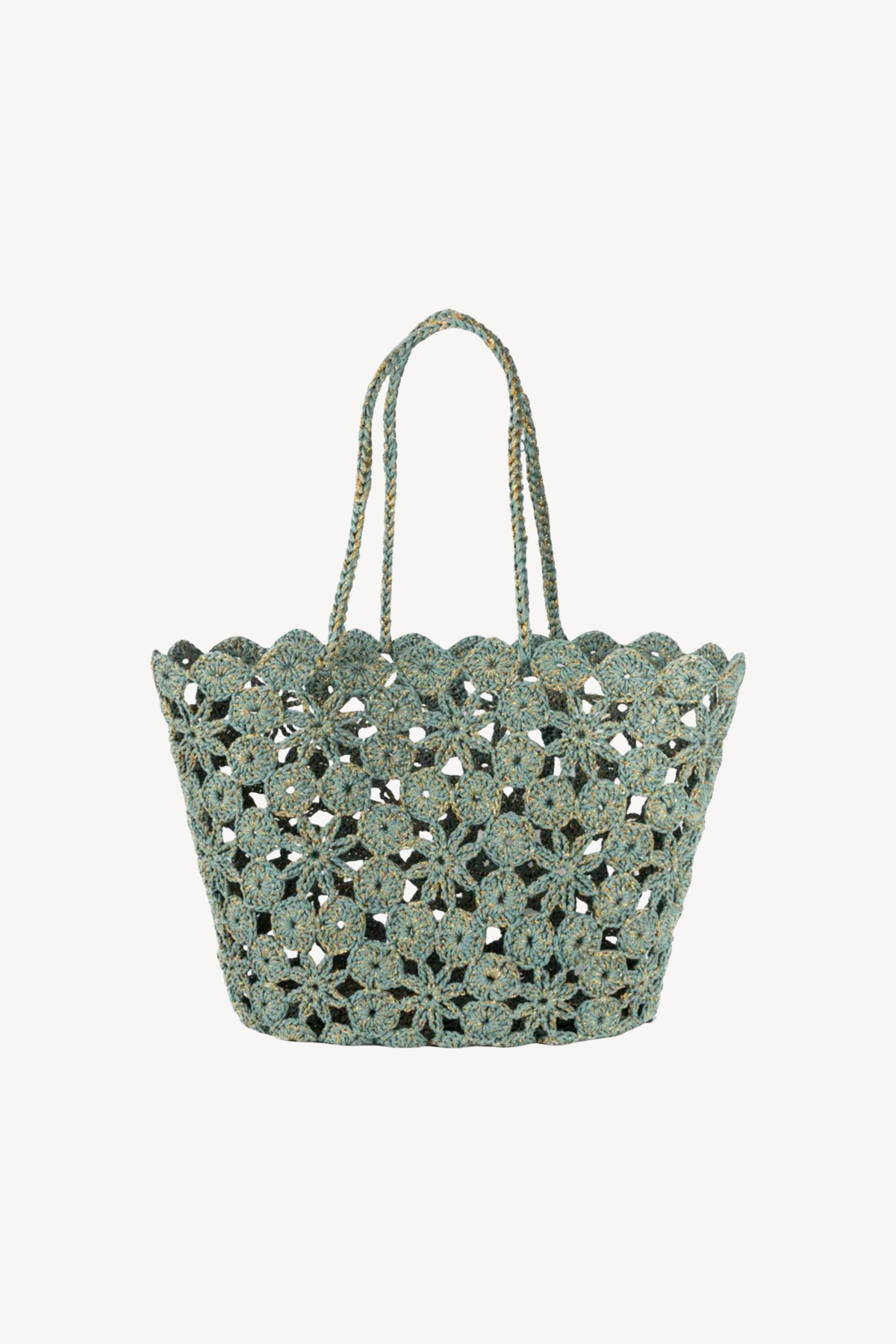 Floral Crochet Basket Celadon Gold