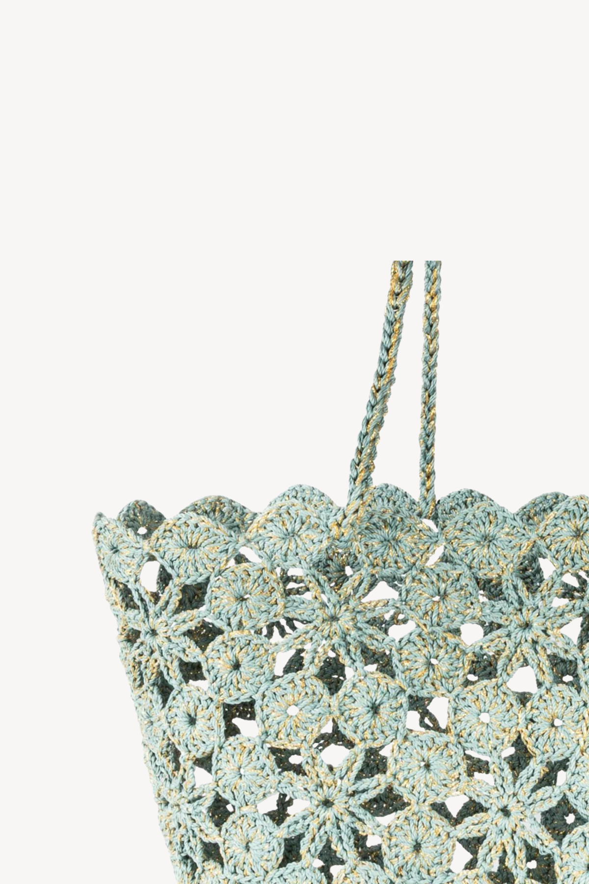 Floral Crochet Basket Celadon Gold