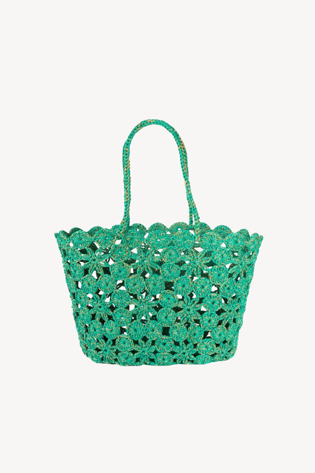 Floral Crochet Basket Emerald Gold