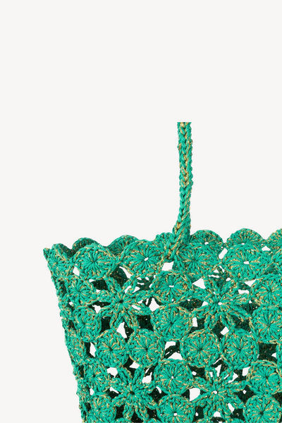 Floral Crochet Basket Emerald Gold