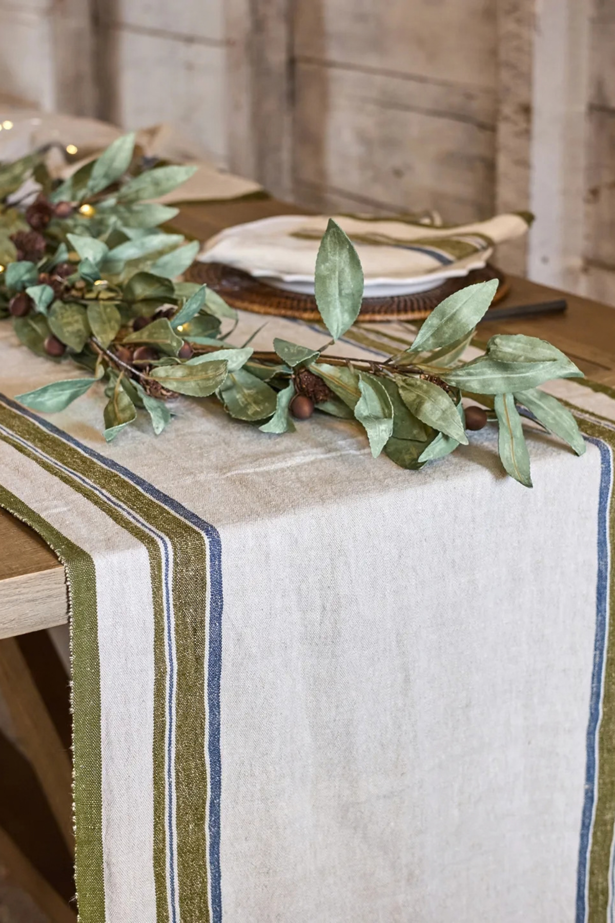 Green Selvedge Stripe line Table Runner