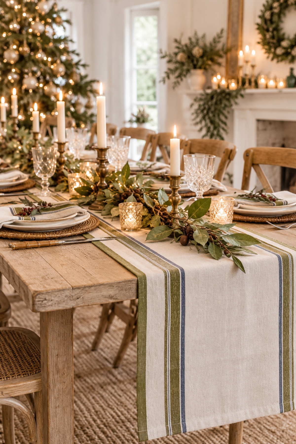 Green Selvedge Stripe line Table Runner