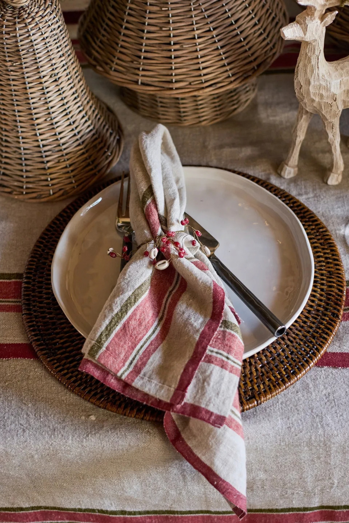 Red Selvedge Stripe Linen Napkin