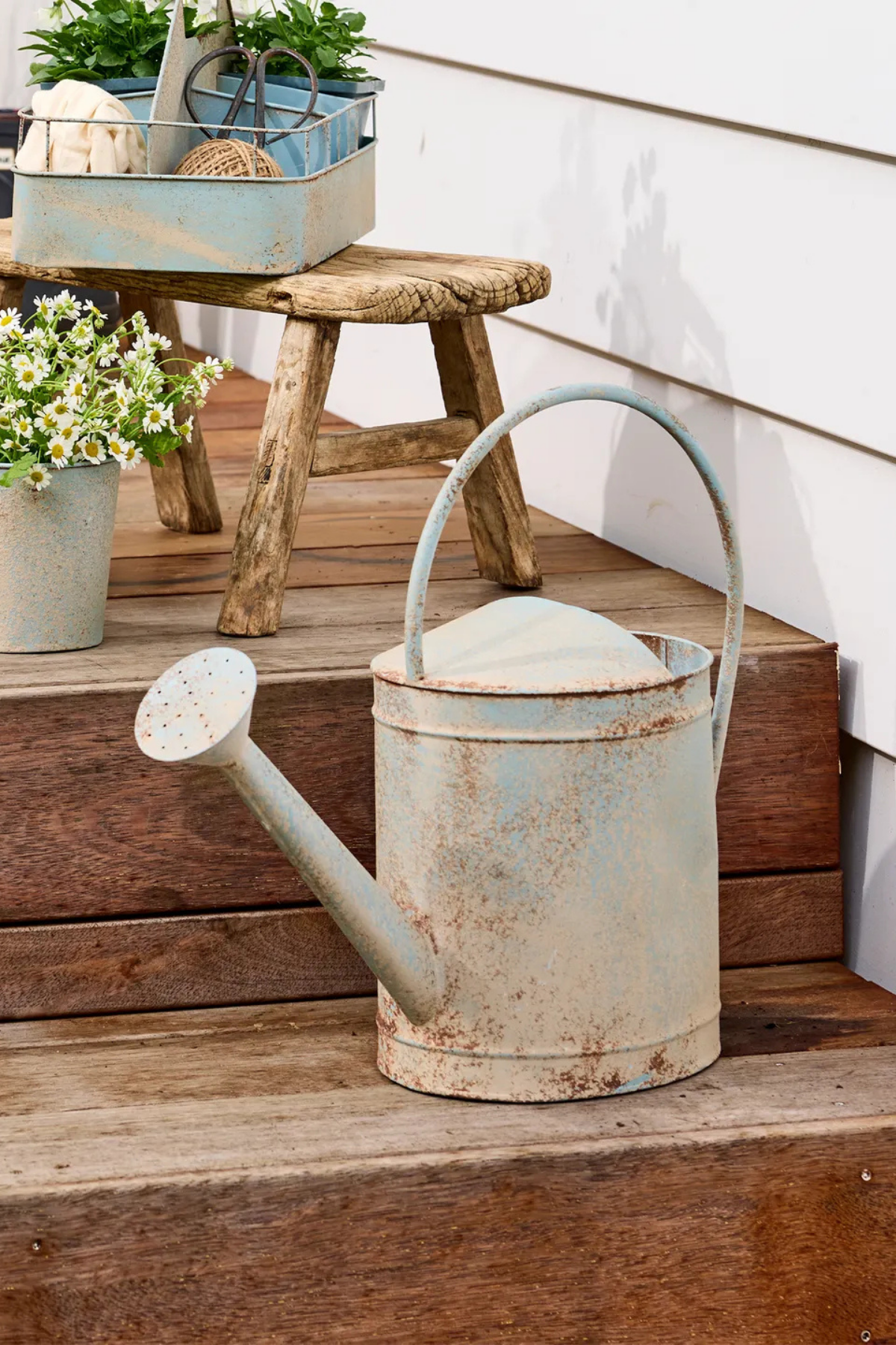 Vintage Metal Watering Can Antique Blue