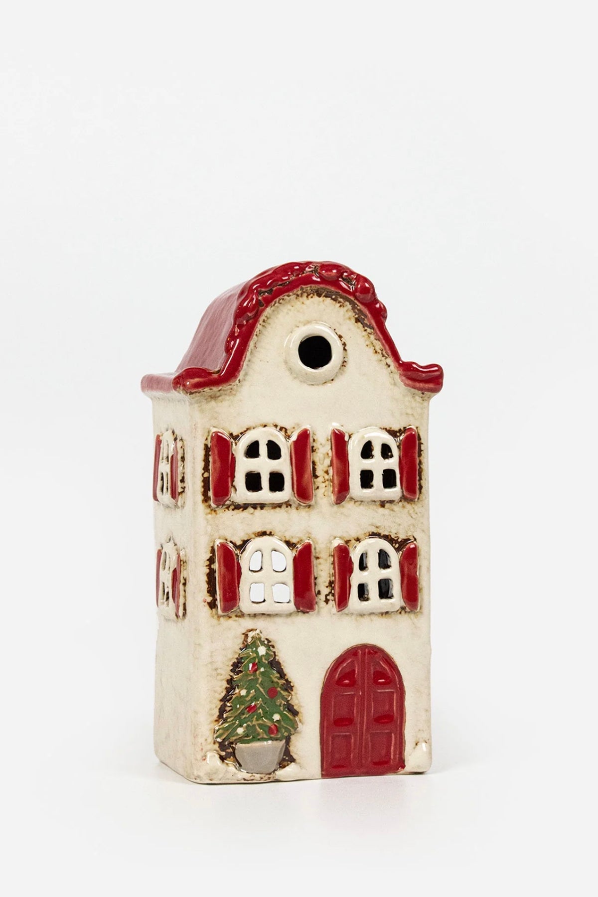 Alsace Tea Light Villa Christmas Stone with Red Shutters