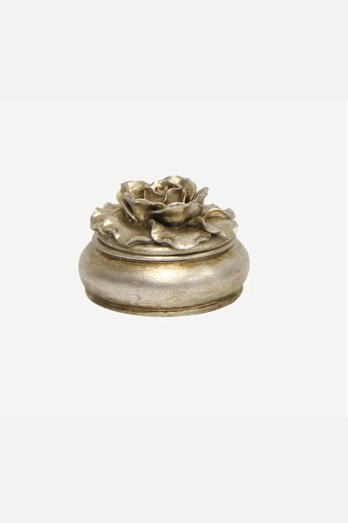 Camelia Small Round Trinket Box Pewter Finish