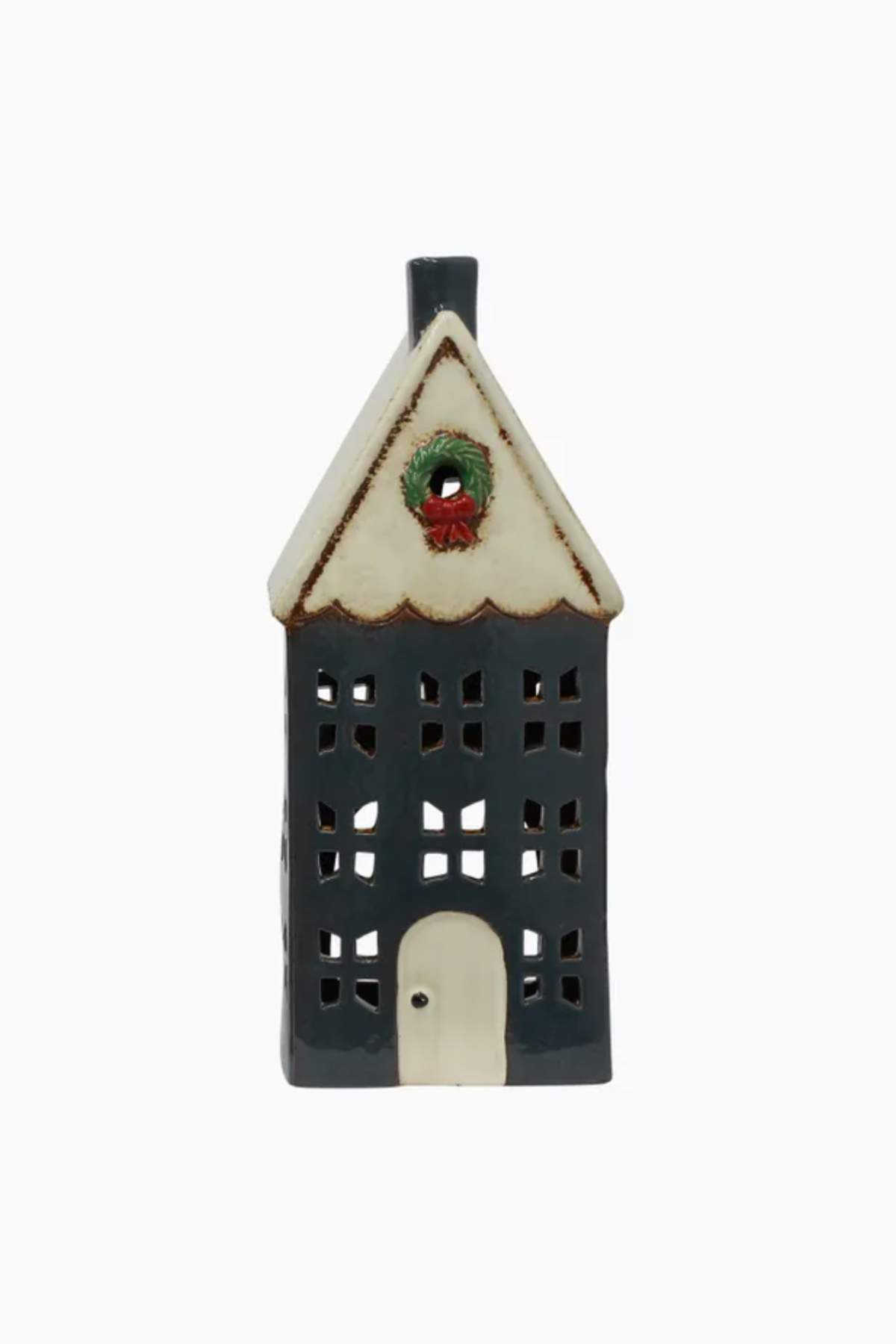 Christmas Tea Light House Blue Wreath Large