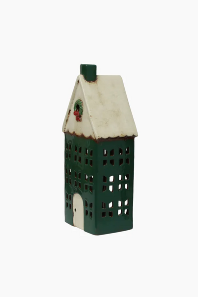Christmas Tea Light House Green Wreath Large