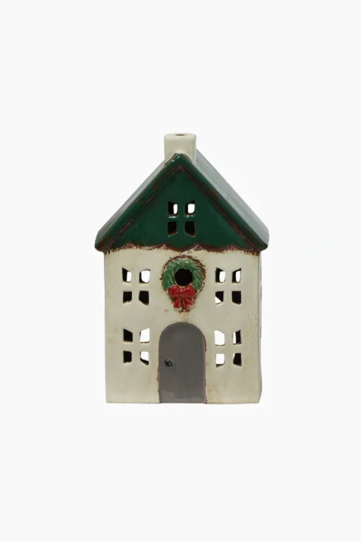 Christmas Tea Light House Green Wreath Small