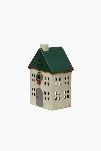 Christmas Tea Light House Green Wreath Small