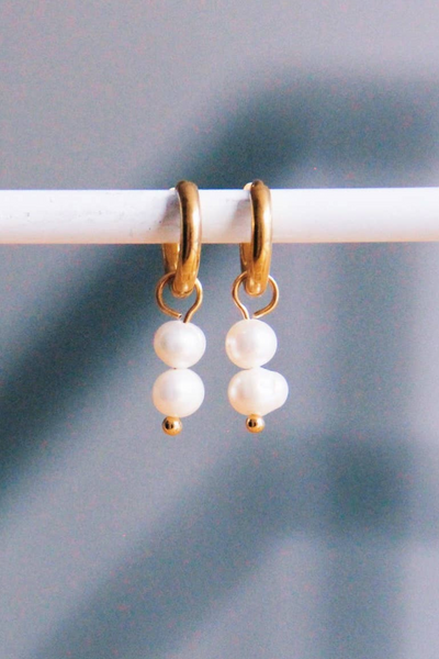 Freshwater Pearls Double Drop Hoop Earring