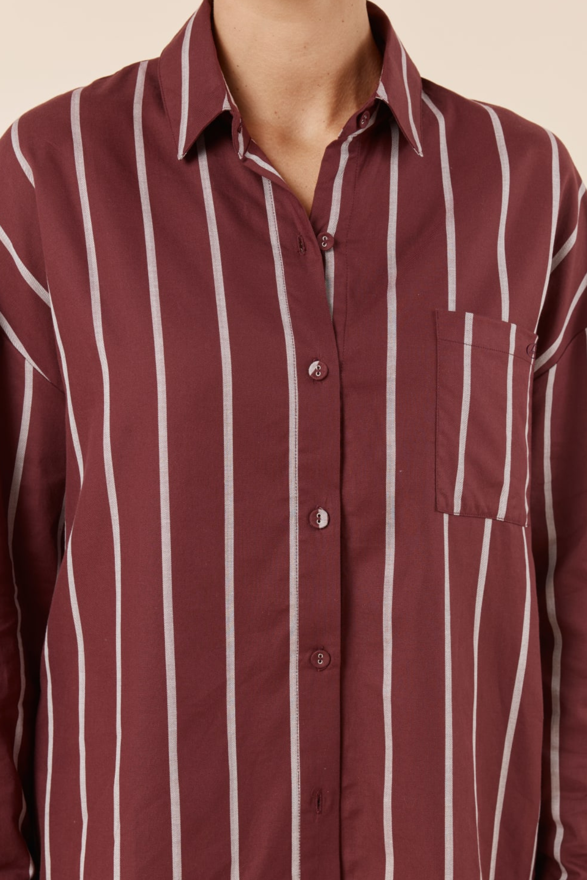 Chloe Cotton Striped PJ Set Burgundy
