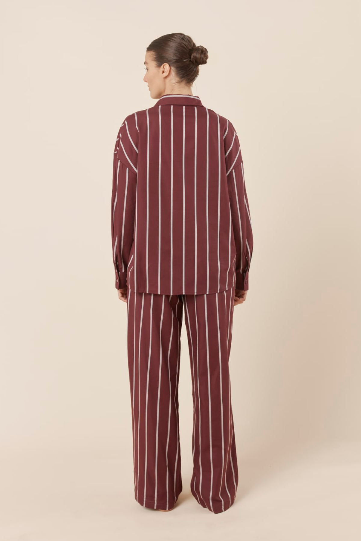 Chloe Cotton Striped PJ Set Burgundy