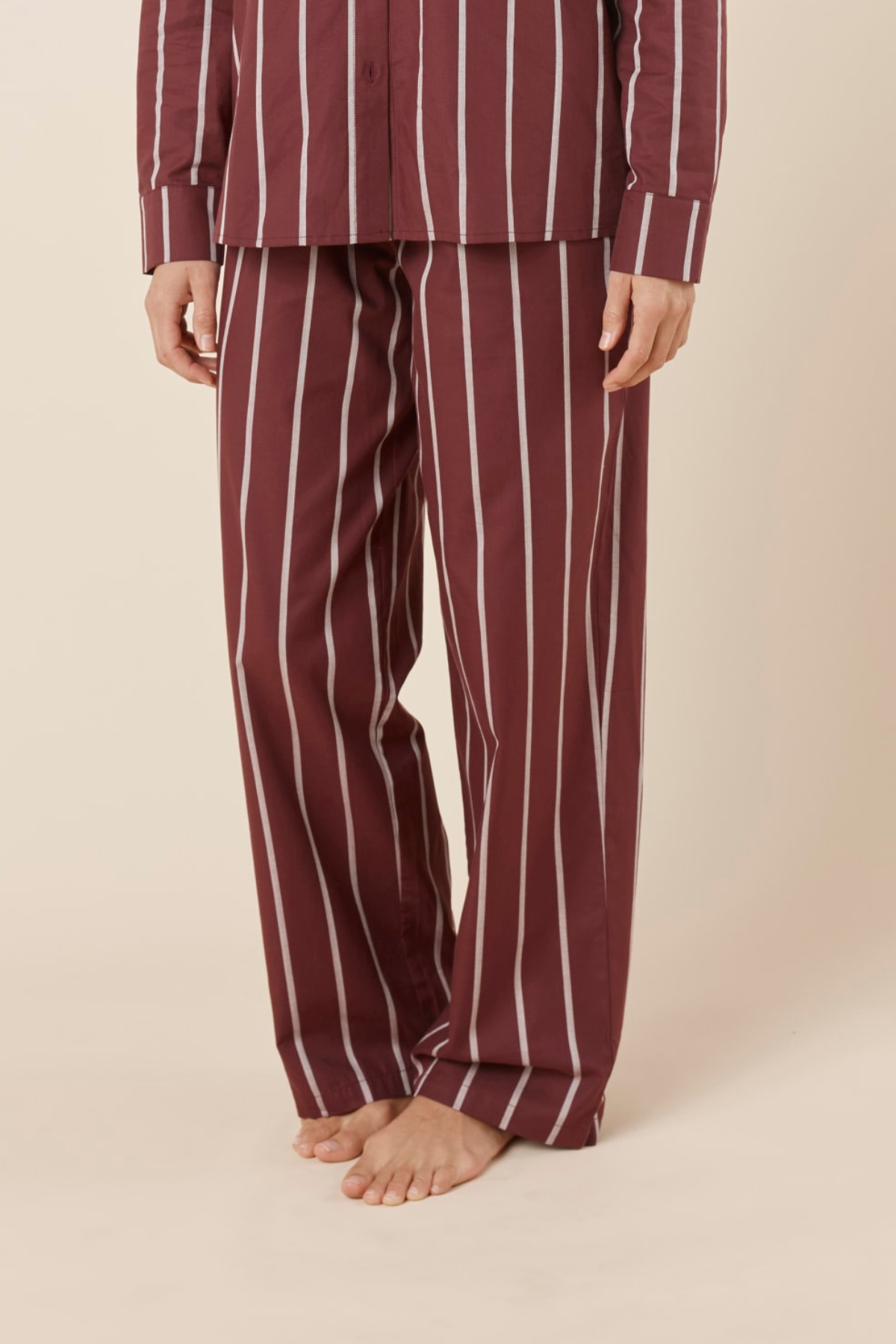 Chloe Cotton Striped PJ Set Burgundy
