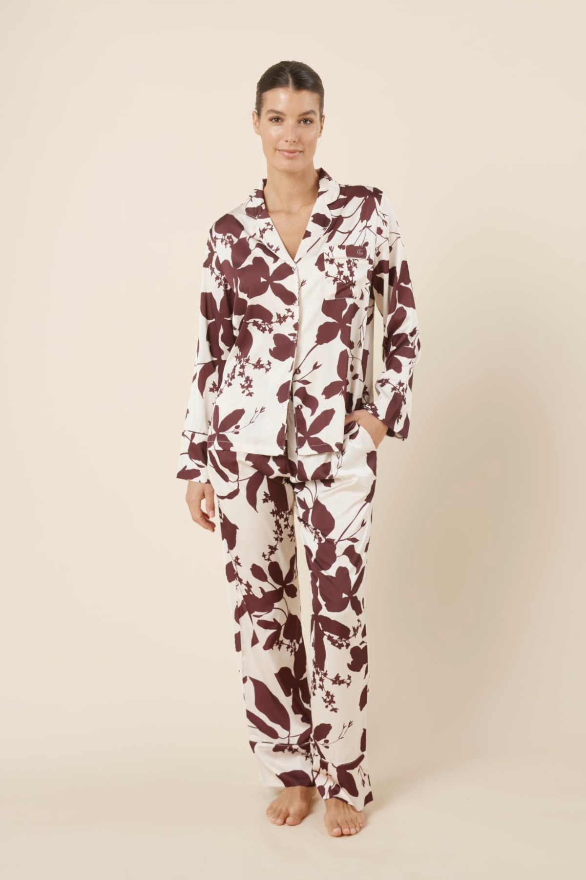 Ivy Silky Satin PJ Set Burgundy