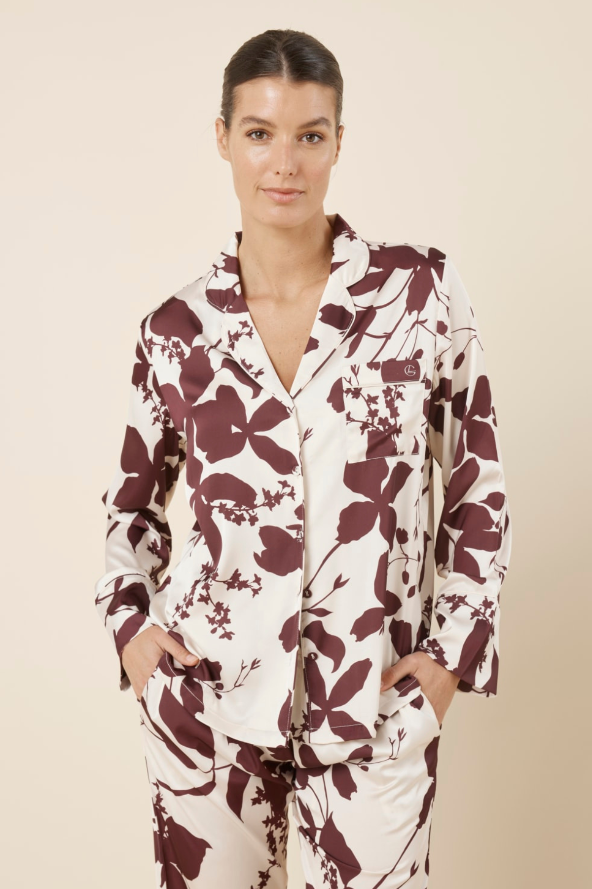 Ivy Silky Satin PJ Set Burgundy