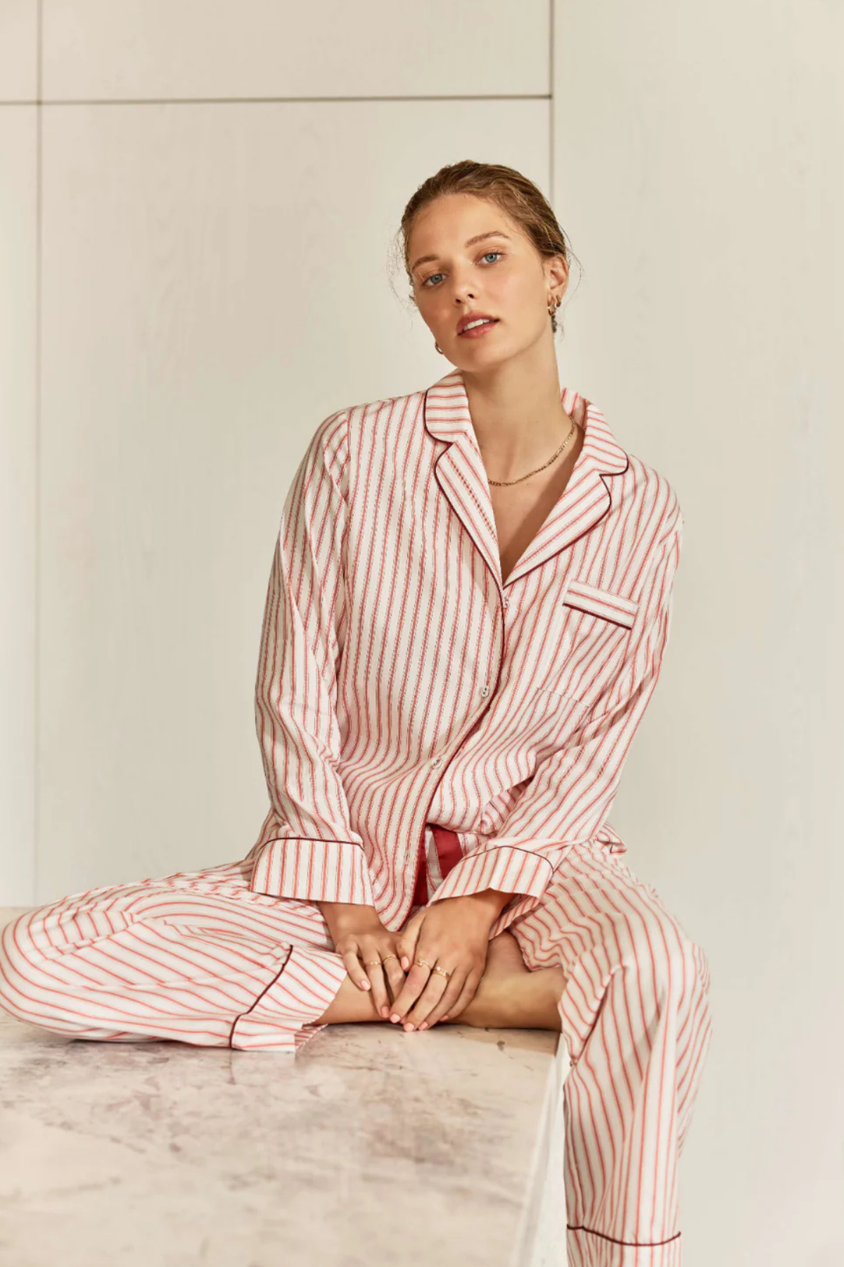 Octavia Cotton Stripe PJ Burgundy Stripe