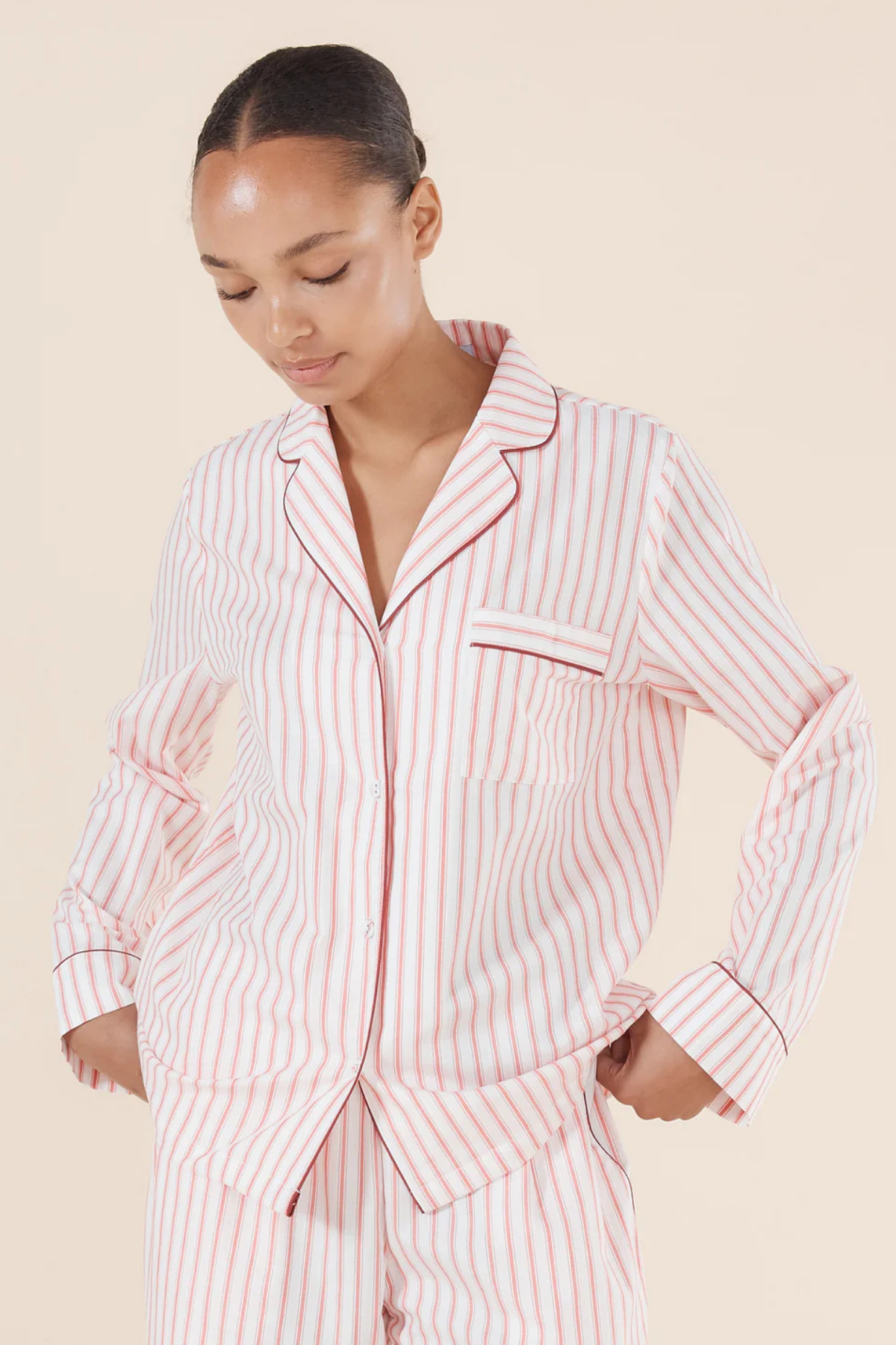 Octavia Cotton Stripe PJ Burgundy Stripe