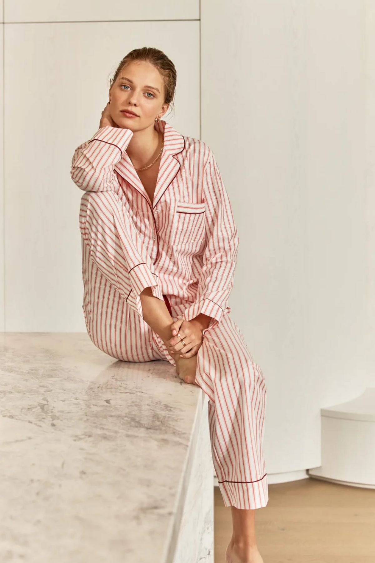 Octavia Cotton Stripe PJ Burgundy Stripe