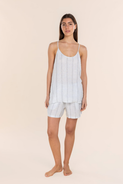 Polly Linen Blue Cami Set
