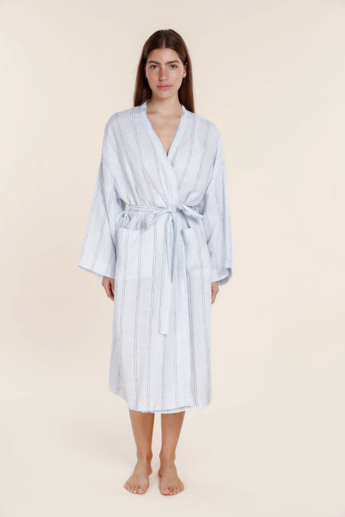 Rosalind Linen Robe Blue Stripe