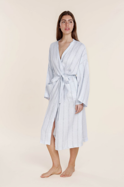 Rosalind Linen Robe Blue Stripe