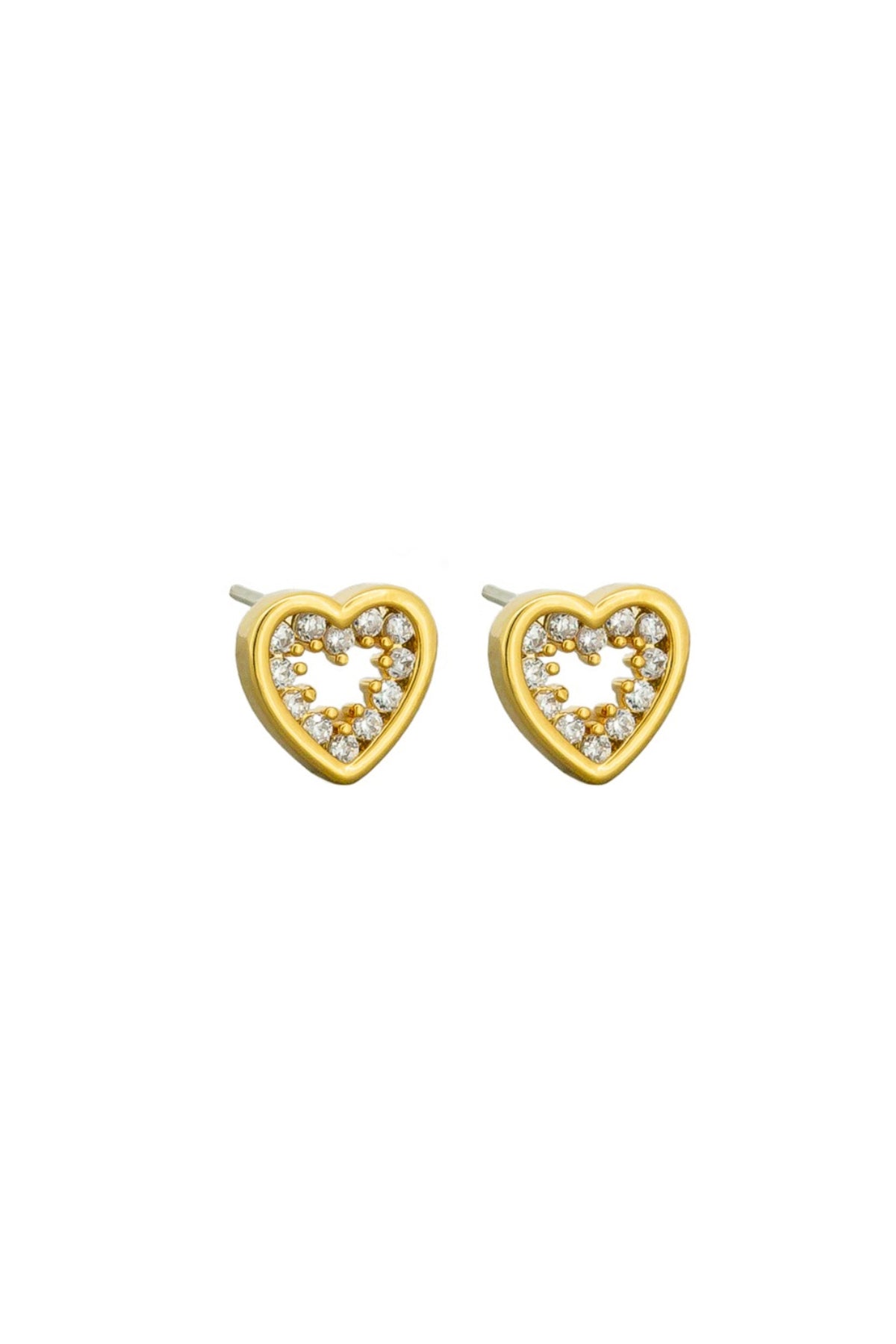 Gold Crystal Edged Heart Studs