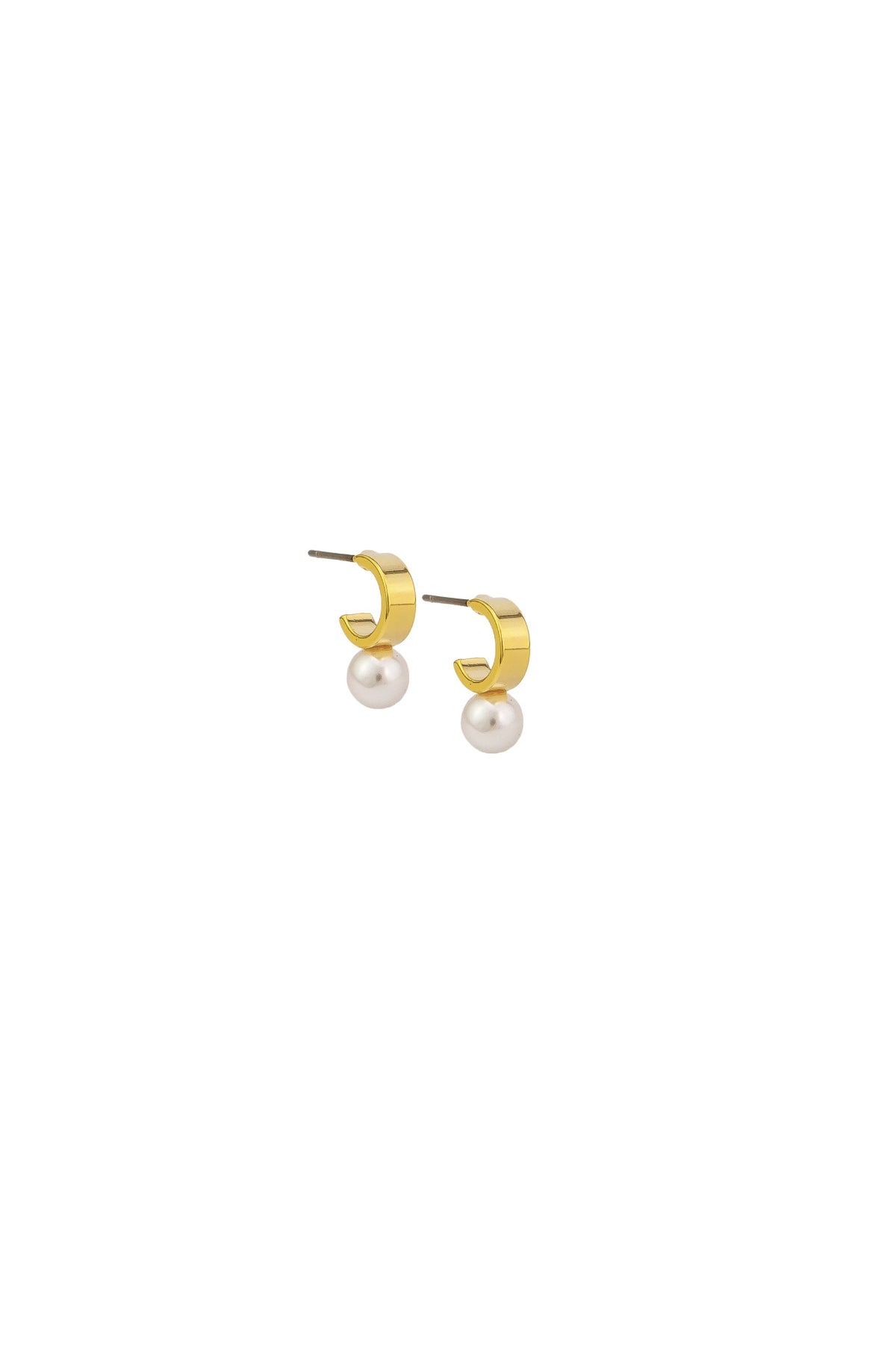 Gold Cuff Huggie and Pearl Earring