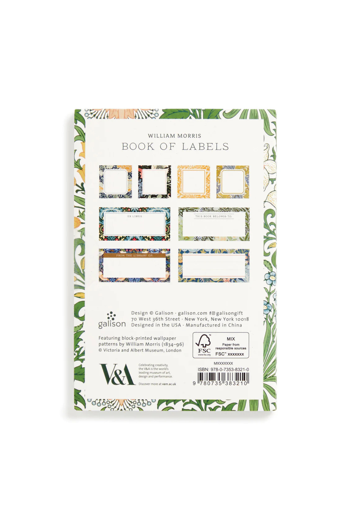 Galison William Morris Book of Labels Multi-Coloured