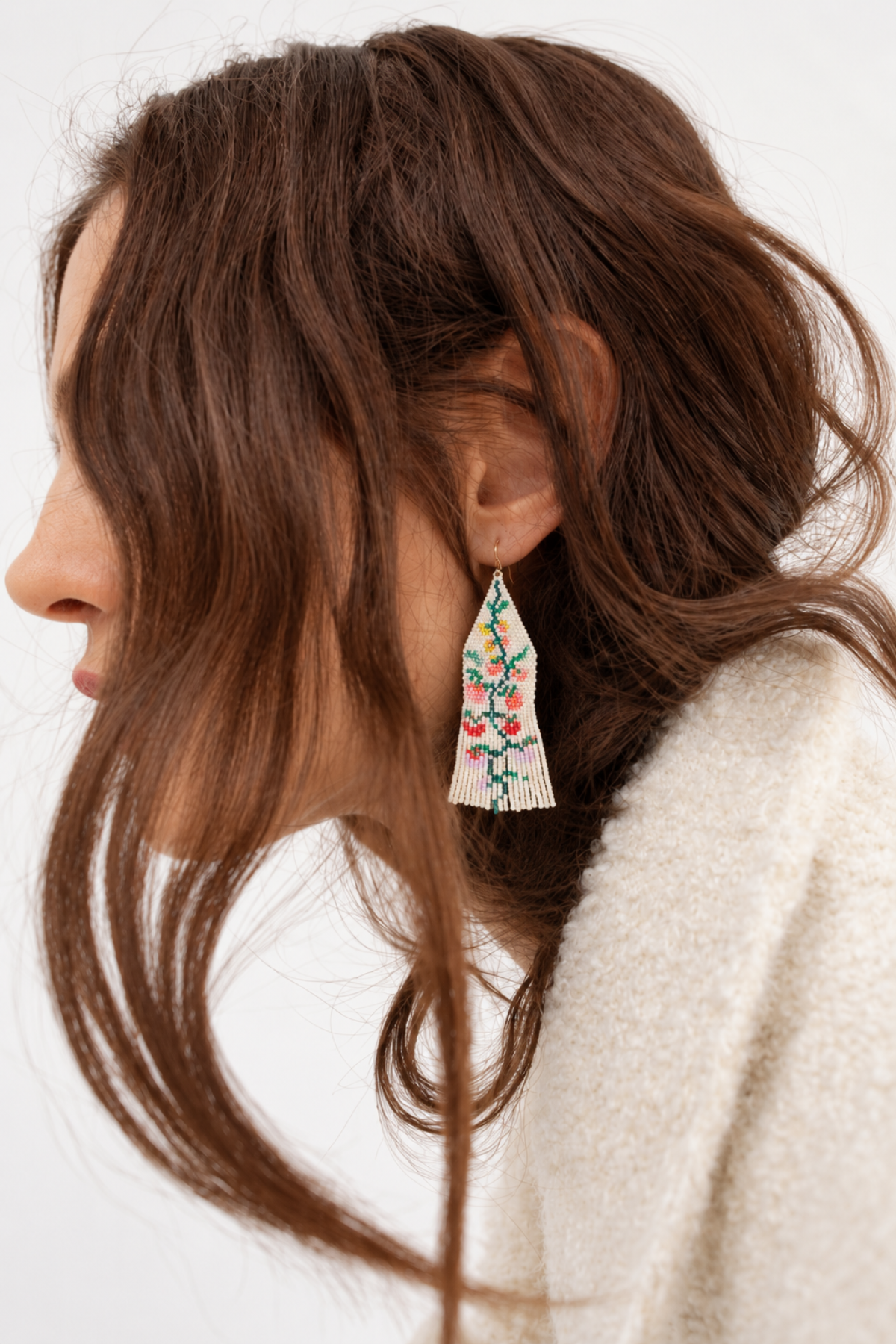 Delilah Multi Floral Beaded Fringe Earrings Rainbow
