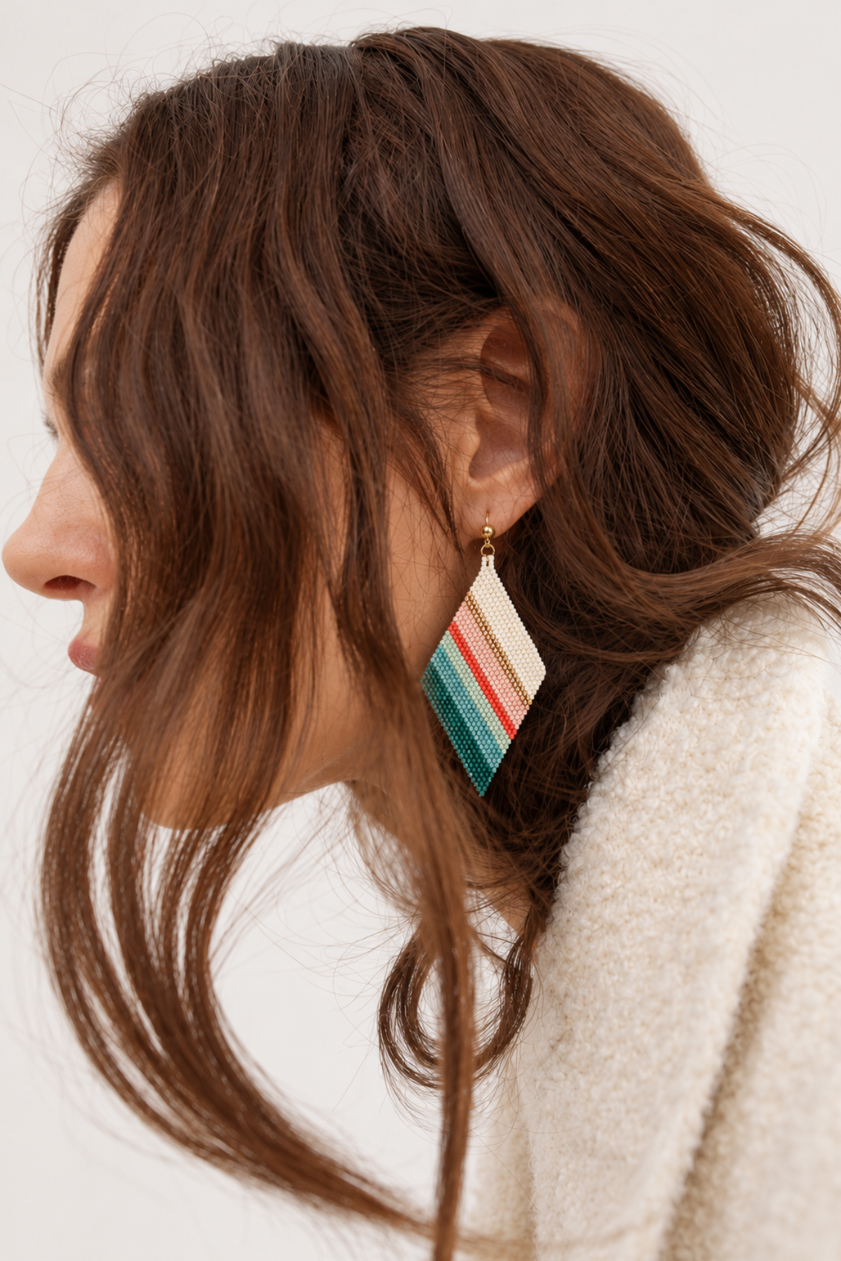 Frida Mixed Stripe Beaded Earrings Teal Poppy
