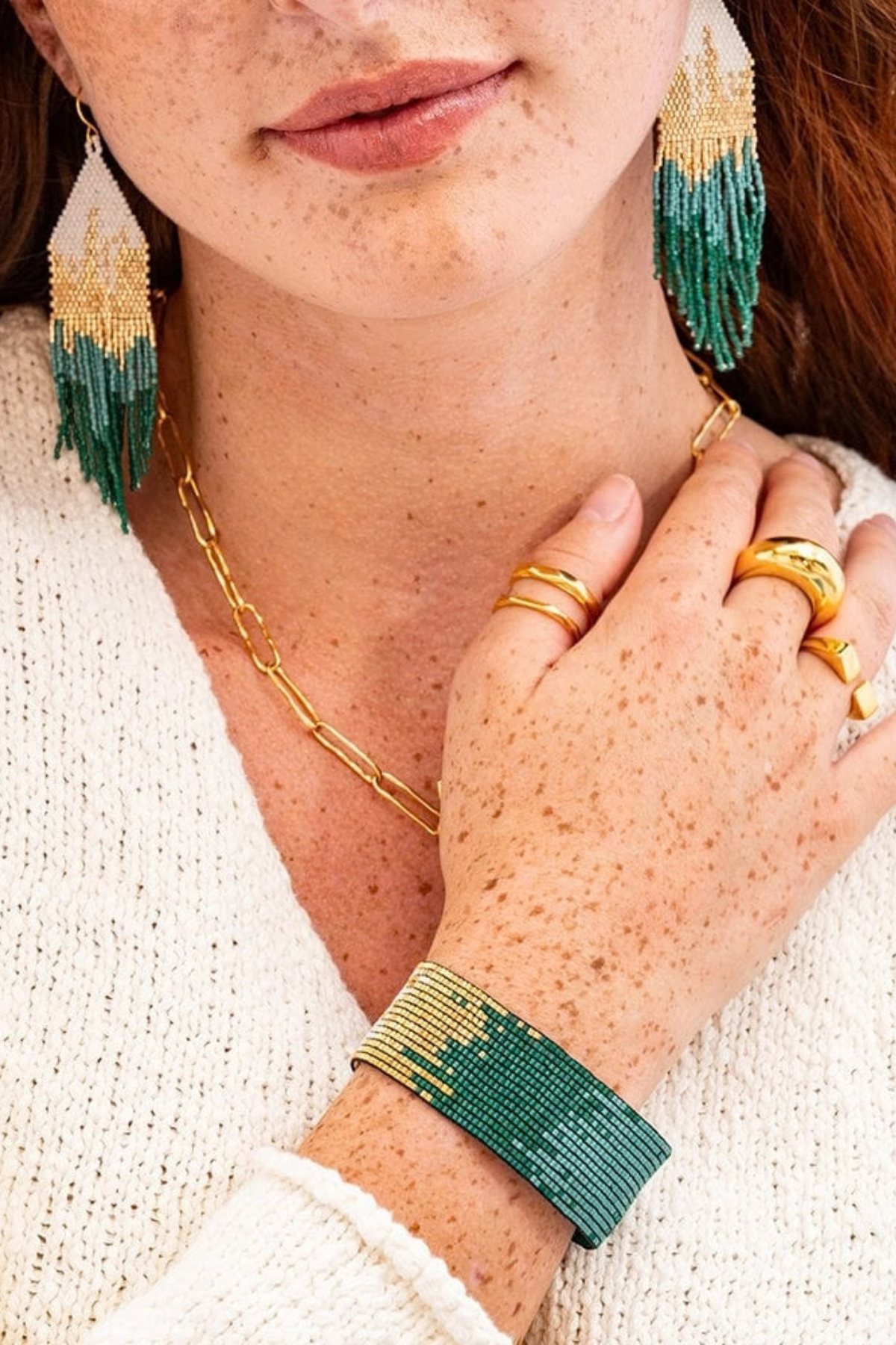 Kenzie Ombre Beaded Stretch Bracelet Emerald Green