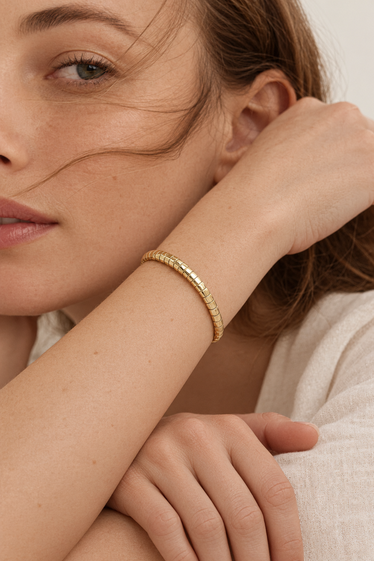Lucille Round Bead Stretch Bracelet Brass