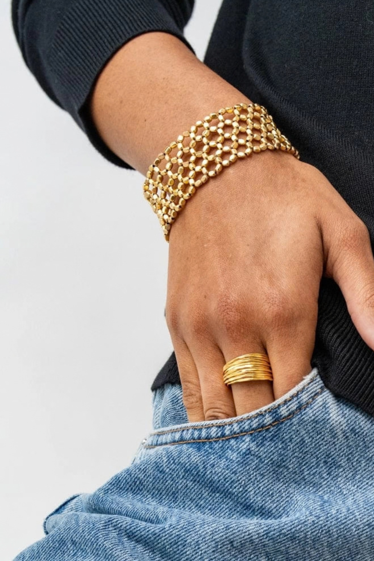 Winnie Small Bead Stretch Bracelet Brass