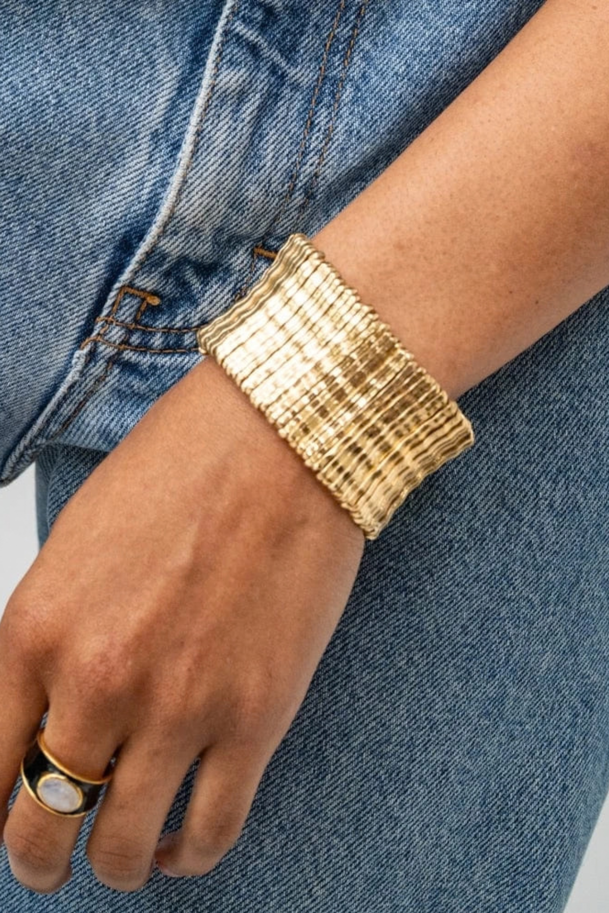 Winnie Wide Stretch Bracelet Brass