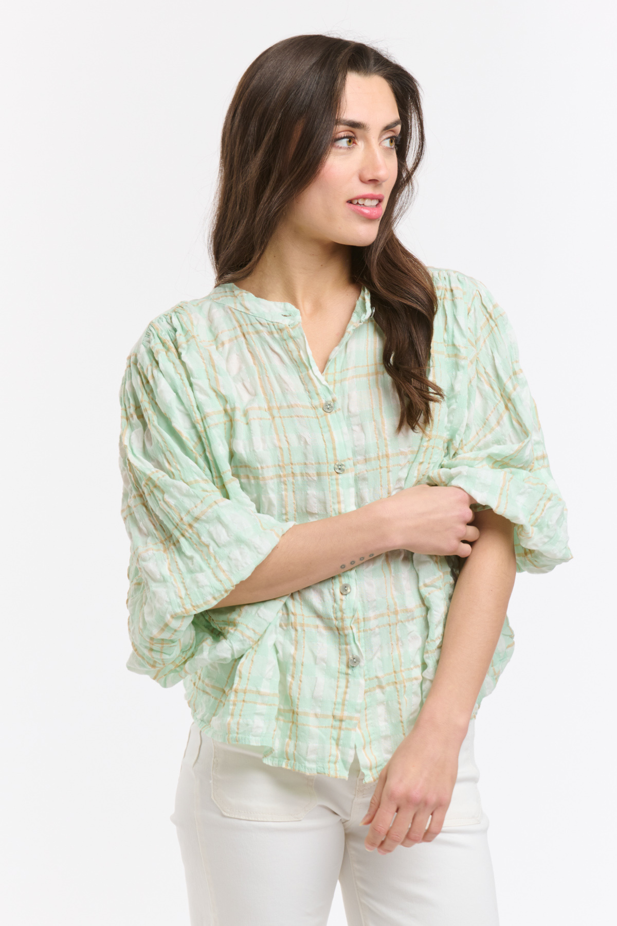 Freida Check Blouse Mint