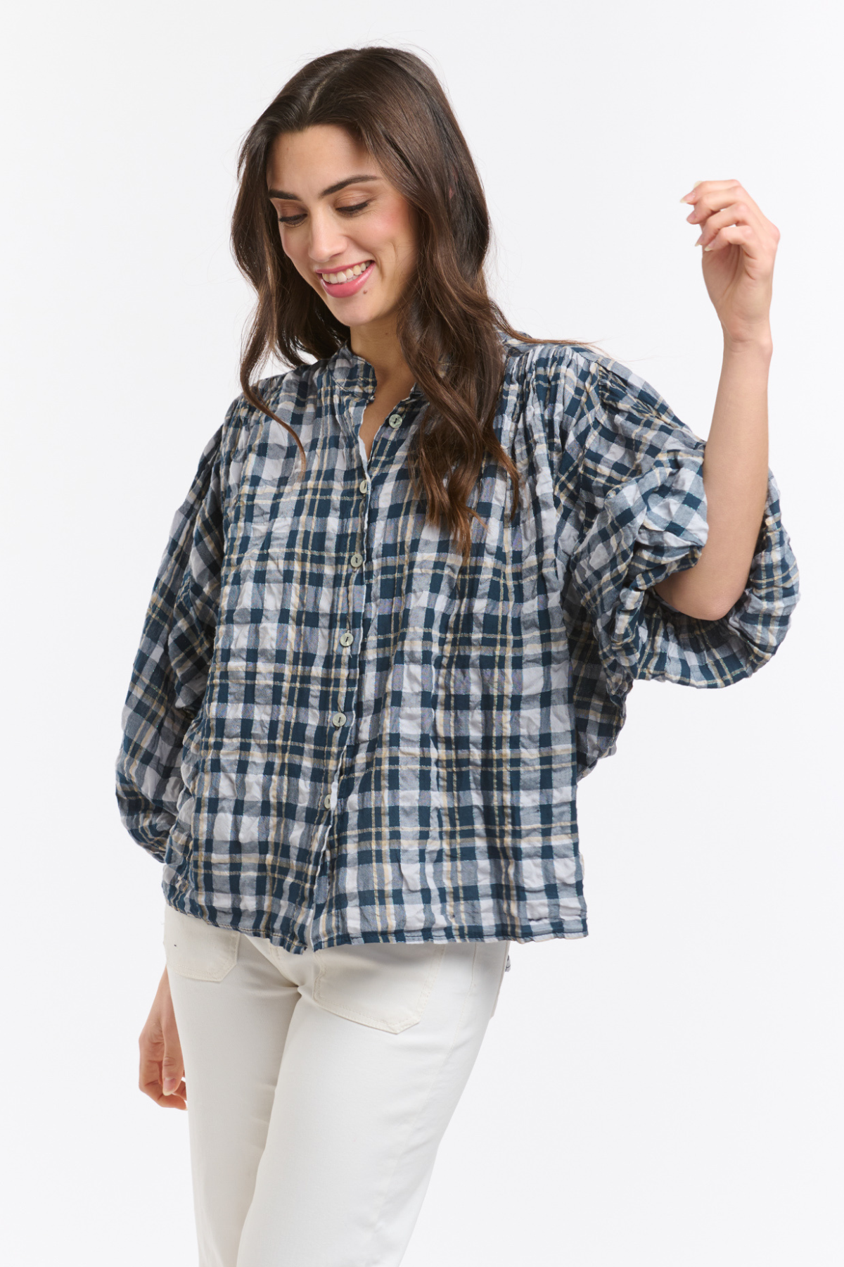 Freida Check Blouse Navy