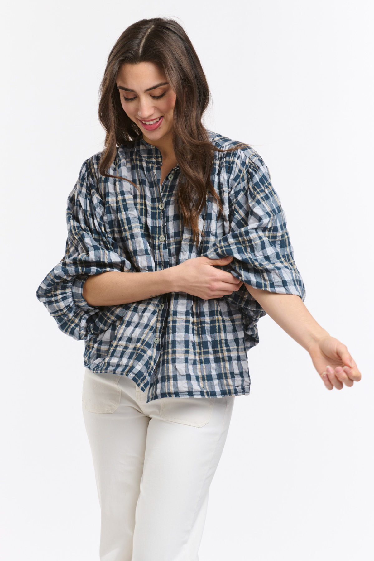 Freida Check Blouse Navy