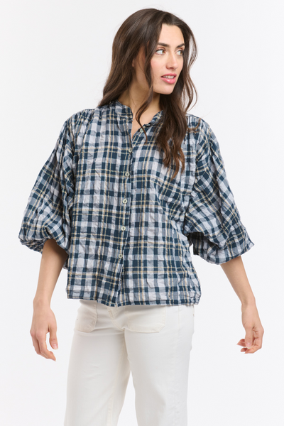 Freida Check Blouse Navy