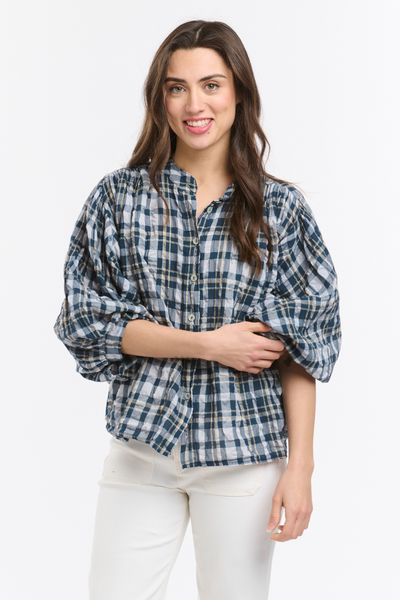 Freida Check Blouse Navy