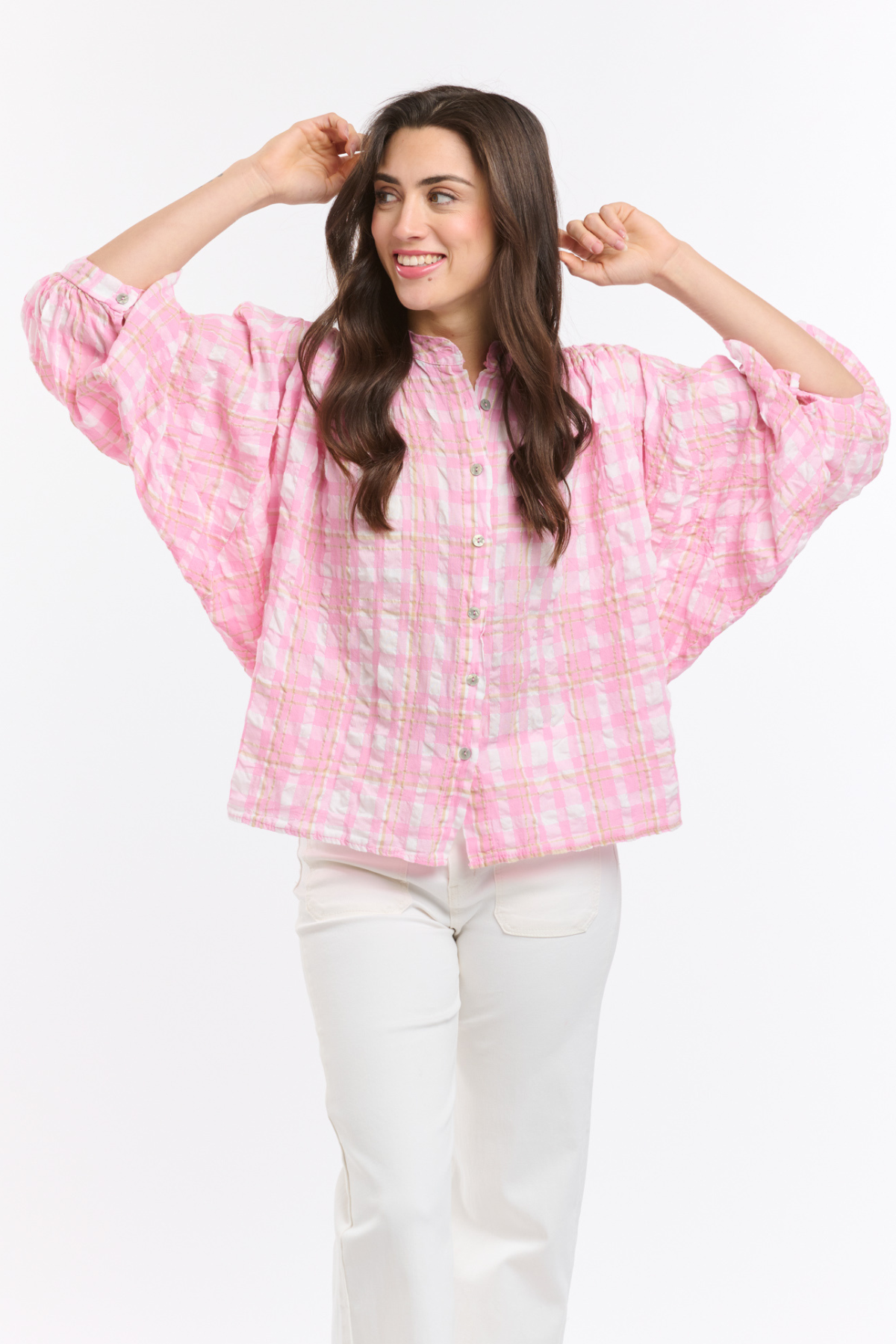 Freida Check Blouse Pink