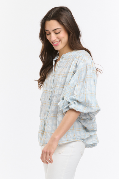 Freida Check Blouse Sky Blue