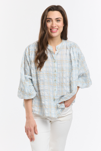Freida Check Blouse Sky Blue