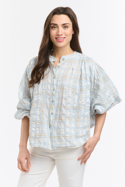 Freida Check Blouse Sky Blue