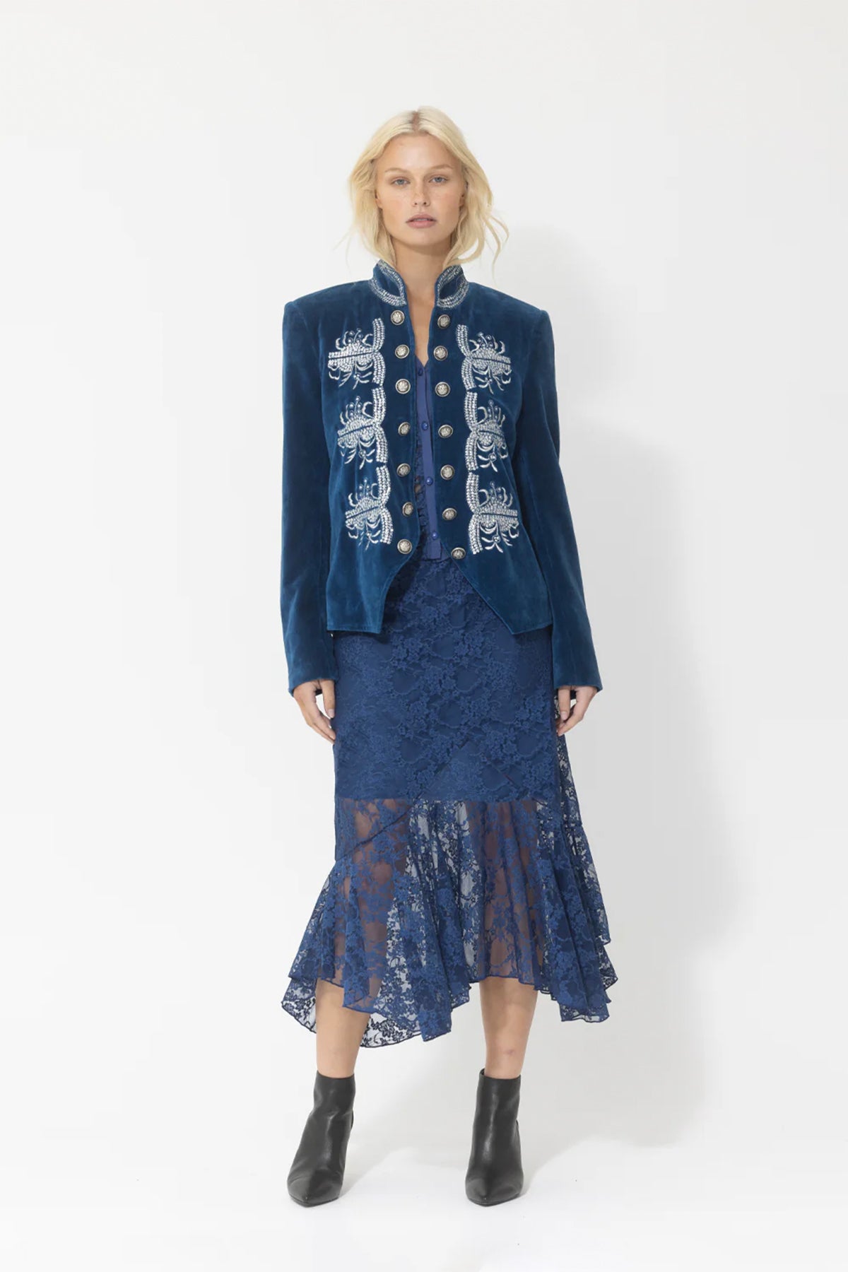 Geo Floral Lace Skirt Sapphire