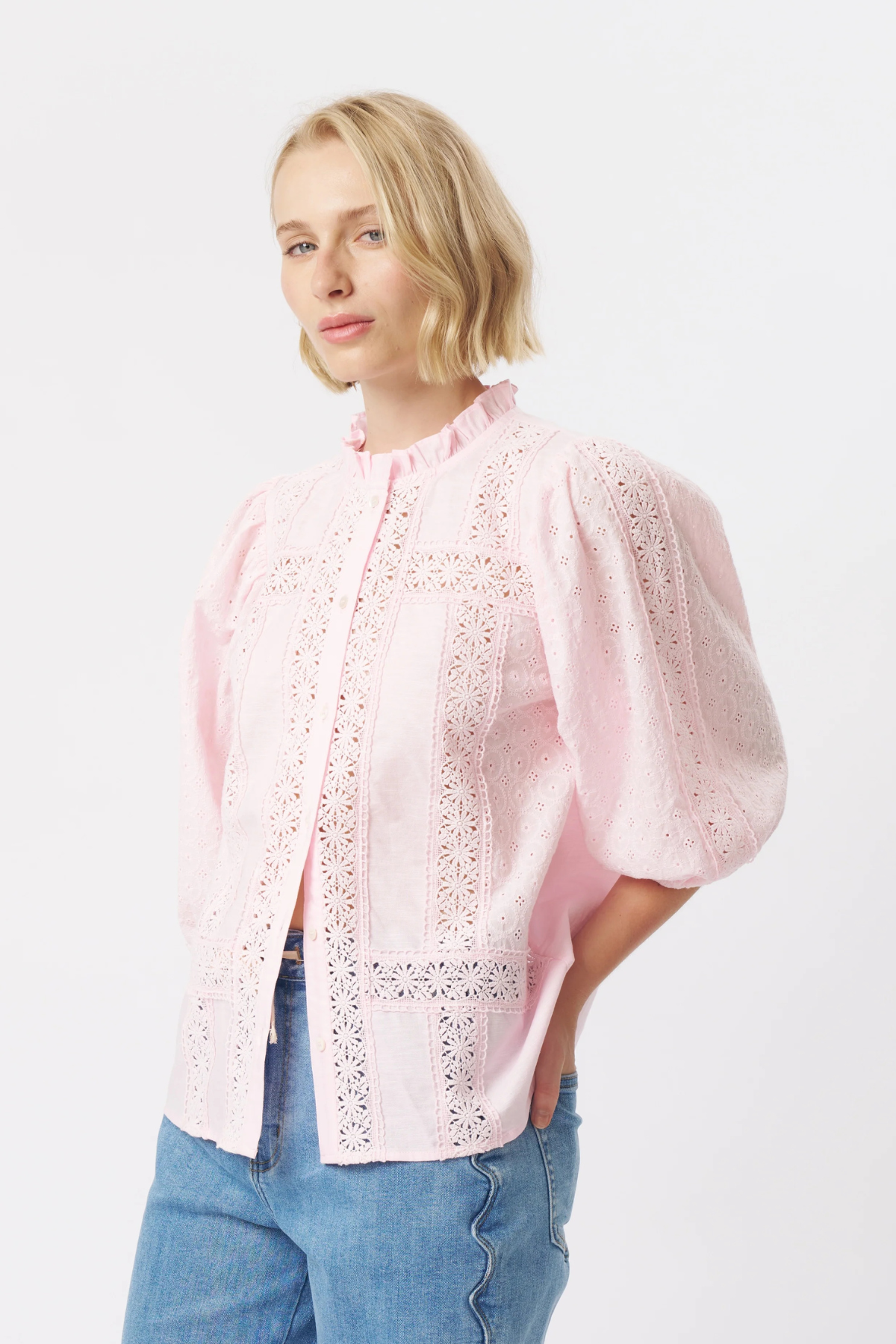 Isabella Blouse Pink Lace
