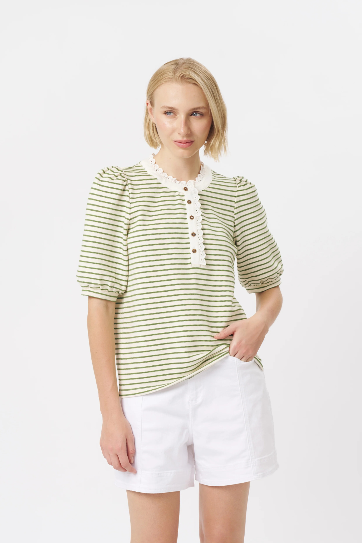 Jacqueline Blouse Green White Stripe